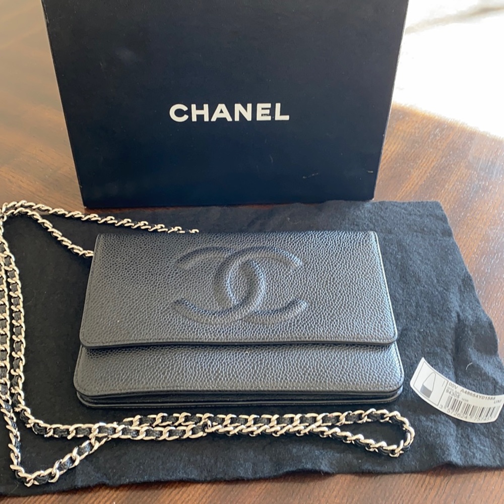 Chanel Black Caviar Leather Wallet on a Chain.